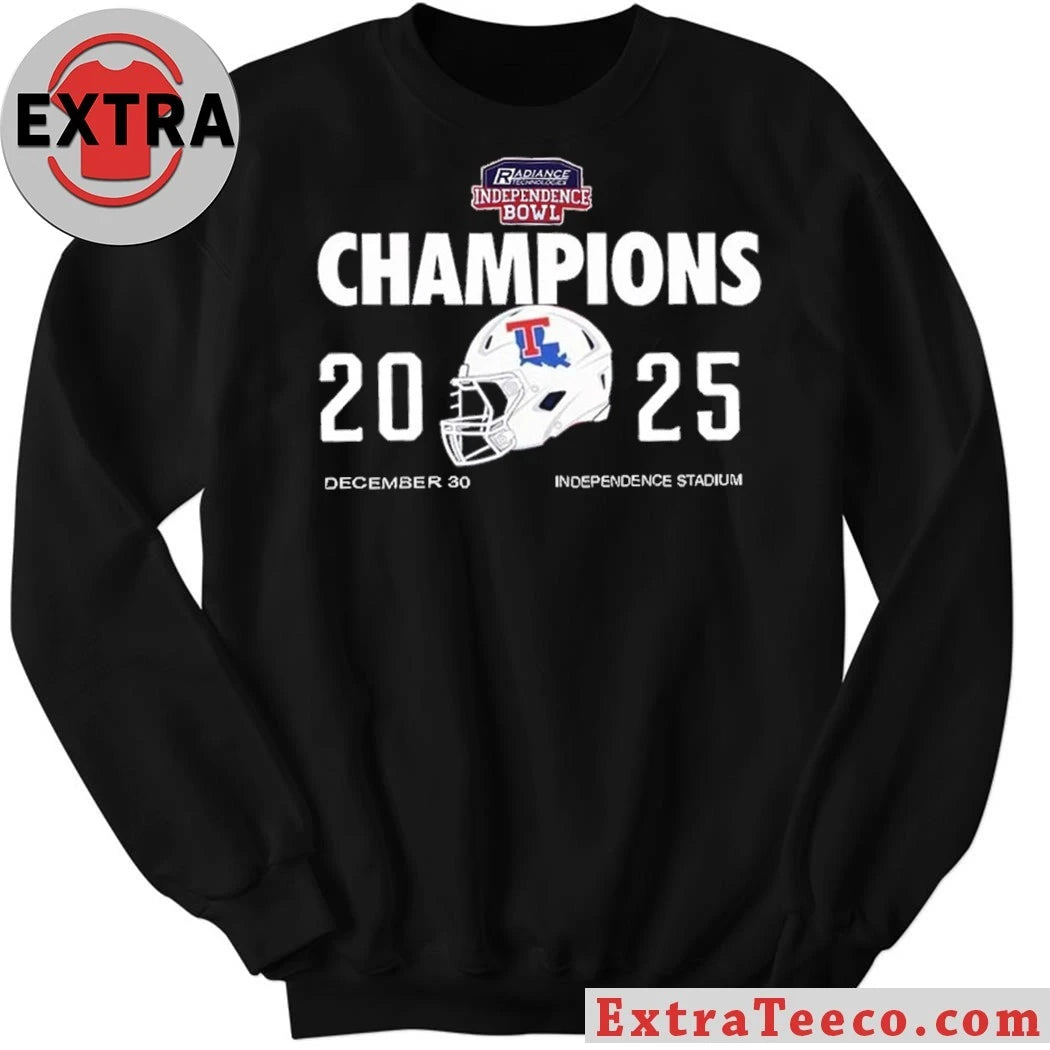 Commemorative t-shirt celebrating the Louisiana Tech Bulldogs’ victory at the Radiance Technologies Independence Bowl 2025 (23-14) on December 30, 2025