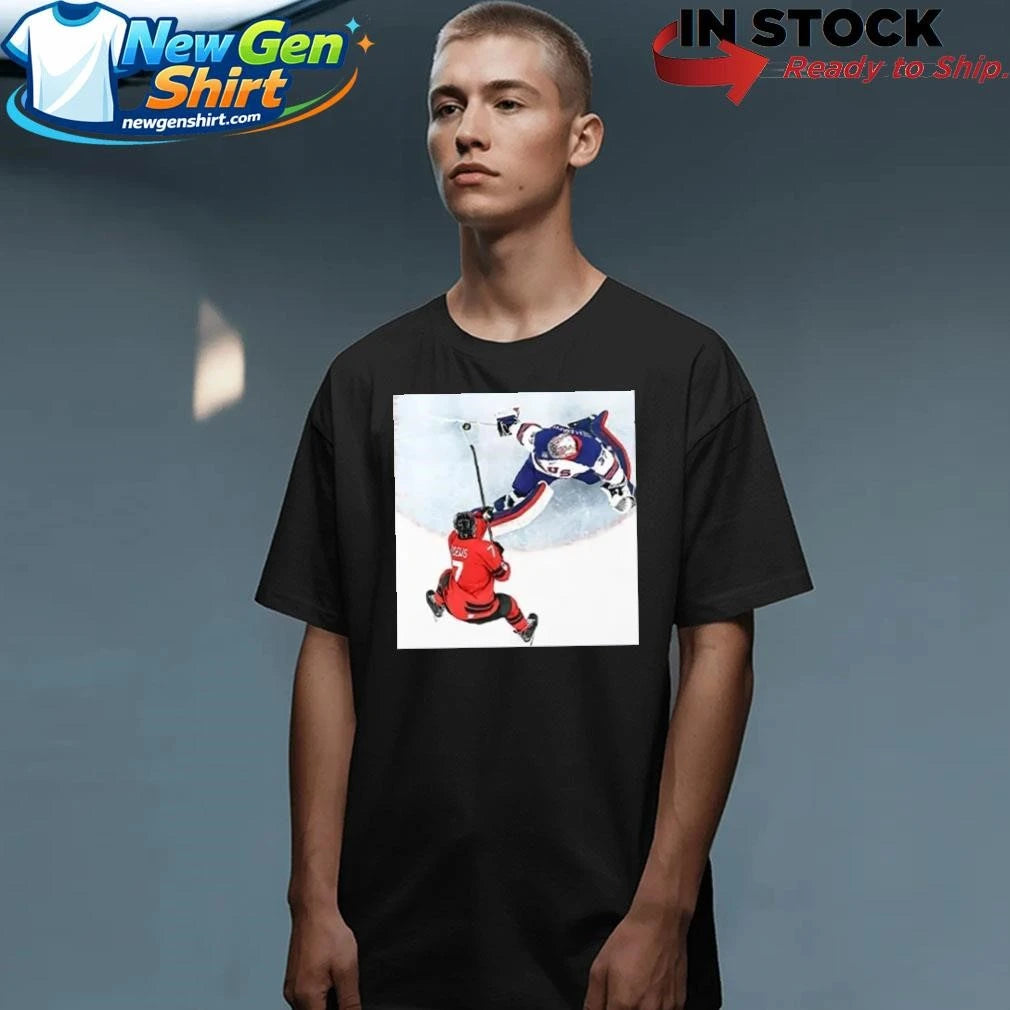 Connor Hellebuyck Goalie Save USA Gold Shirt