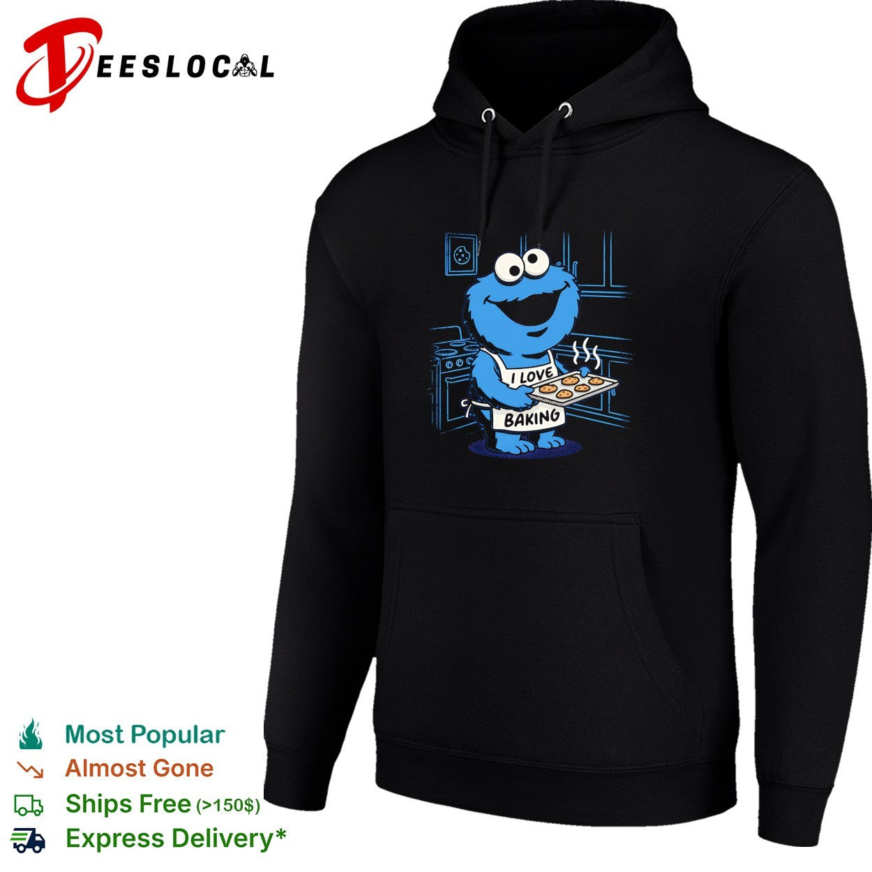 Cookie Monster Sesame Street I Love Baking cookies tray kitchen scene shirt