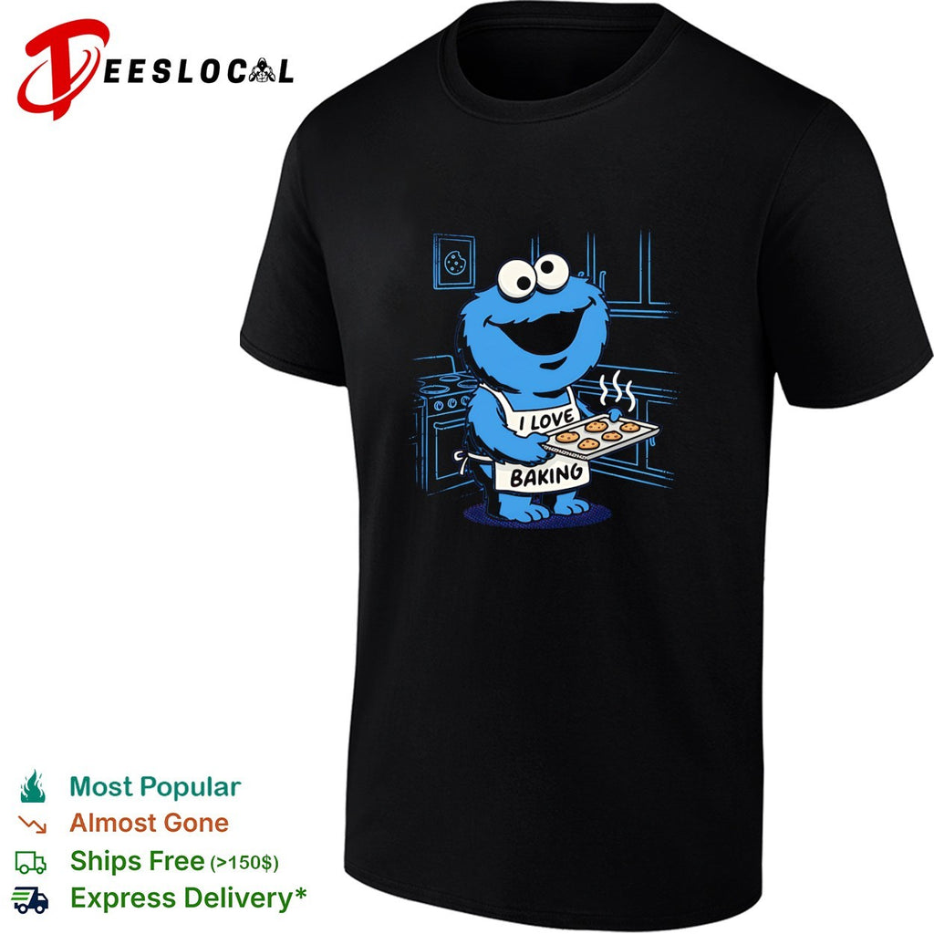 Cookie Monster Sesame Street I Love Baking cookies tray kitchen scene shirt