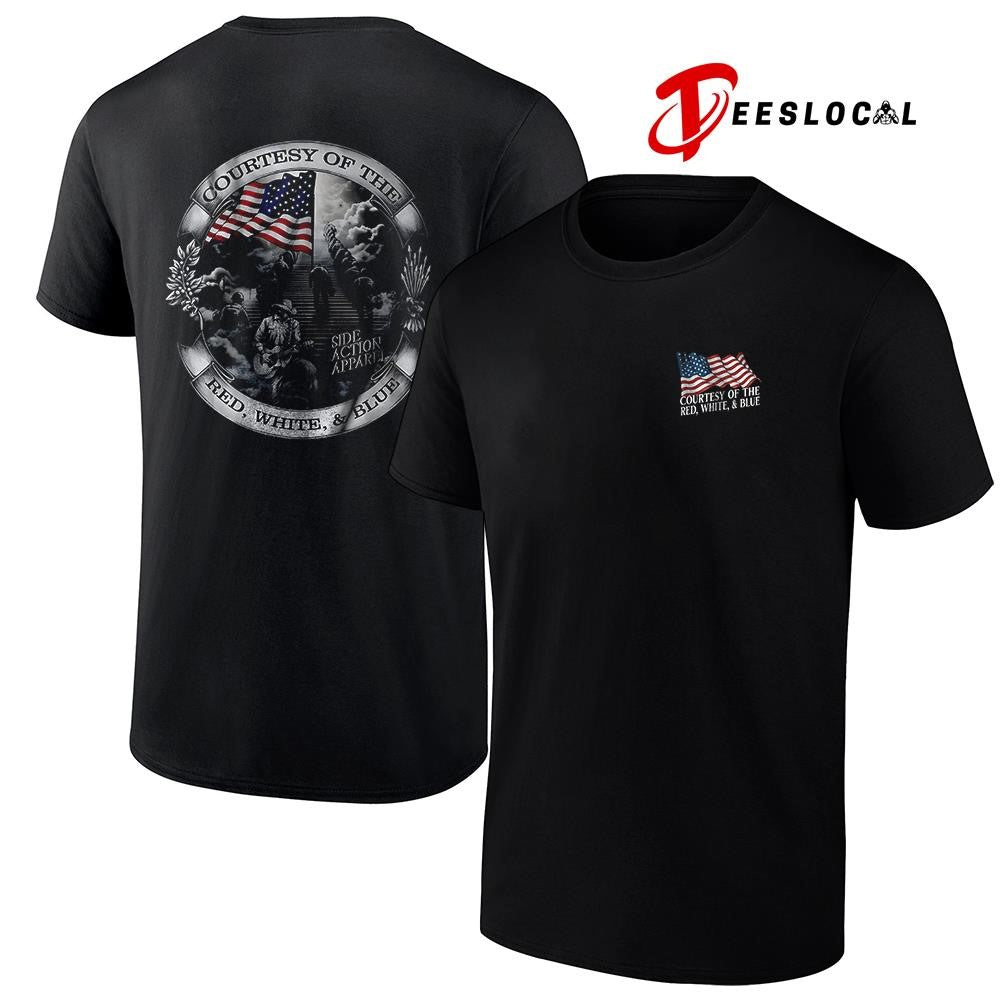 Courtesy of the red white and blue USA flag shirt