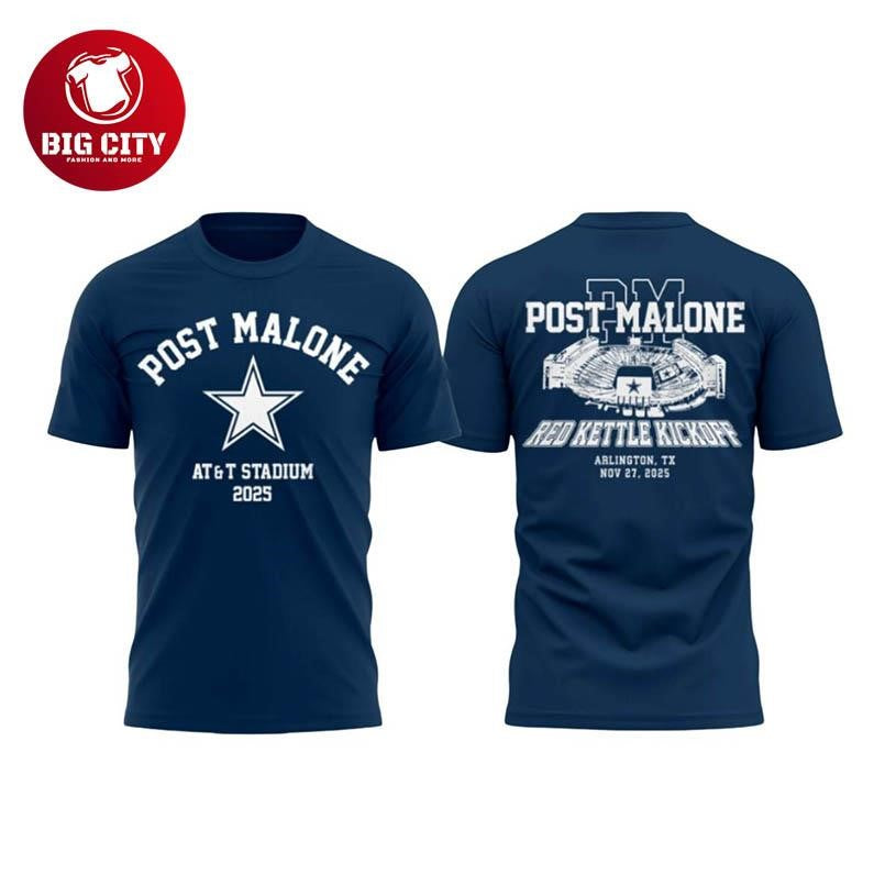 Cowboys Post Malone Red Kettle Kickoff 2025 Two Sided Shirt