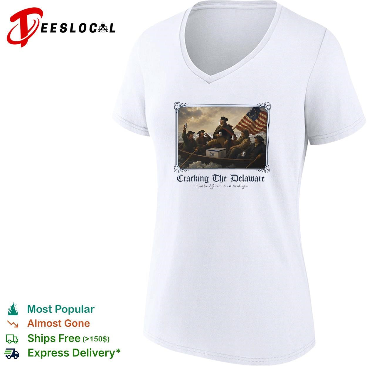 Cracking the Delaware George Washington crossing river beer parody graphic shirt