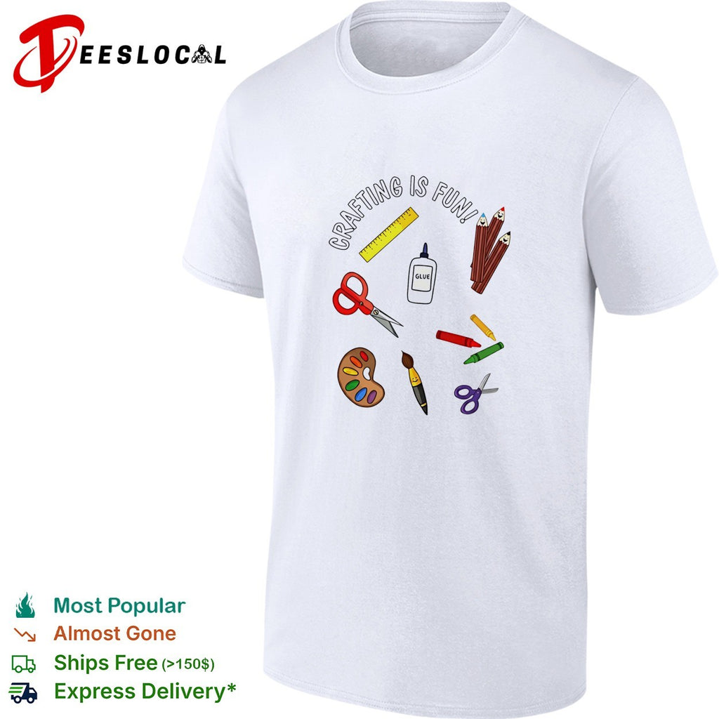 Crafting is fun art supplies scissors glue paintbrush school theme kids shirt