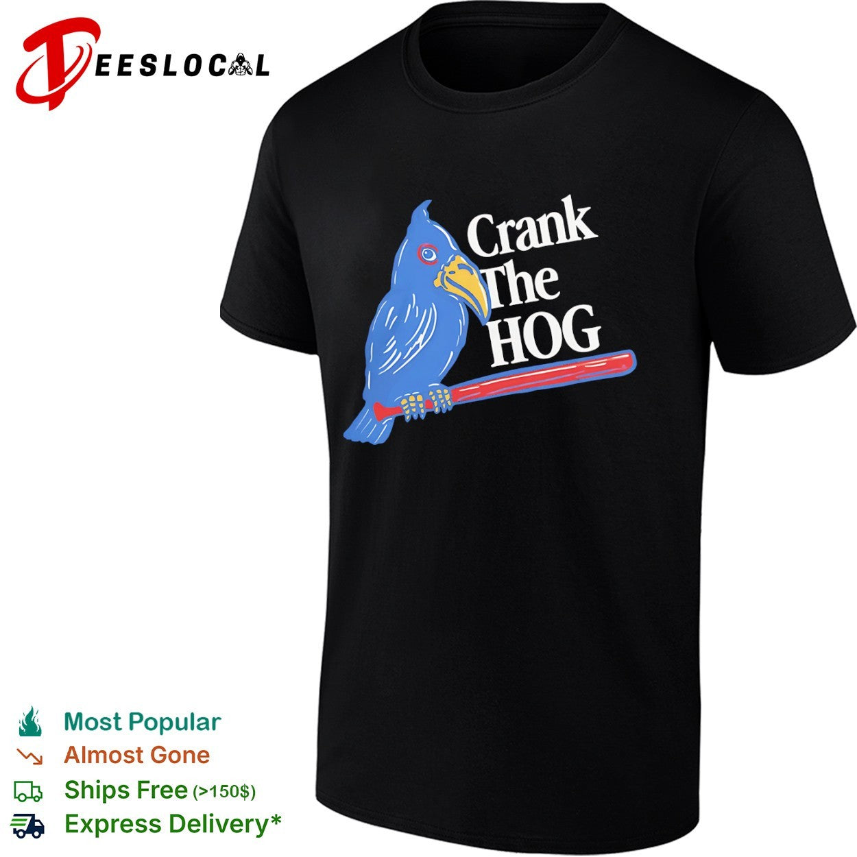 Crank The HOG Kansas Jayhawks Mascot Baseball Bird Logo NCAA University shirt
