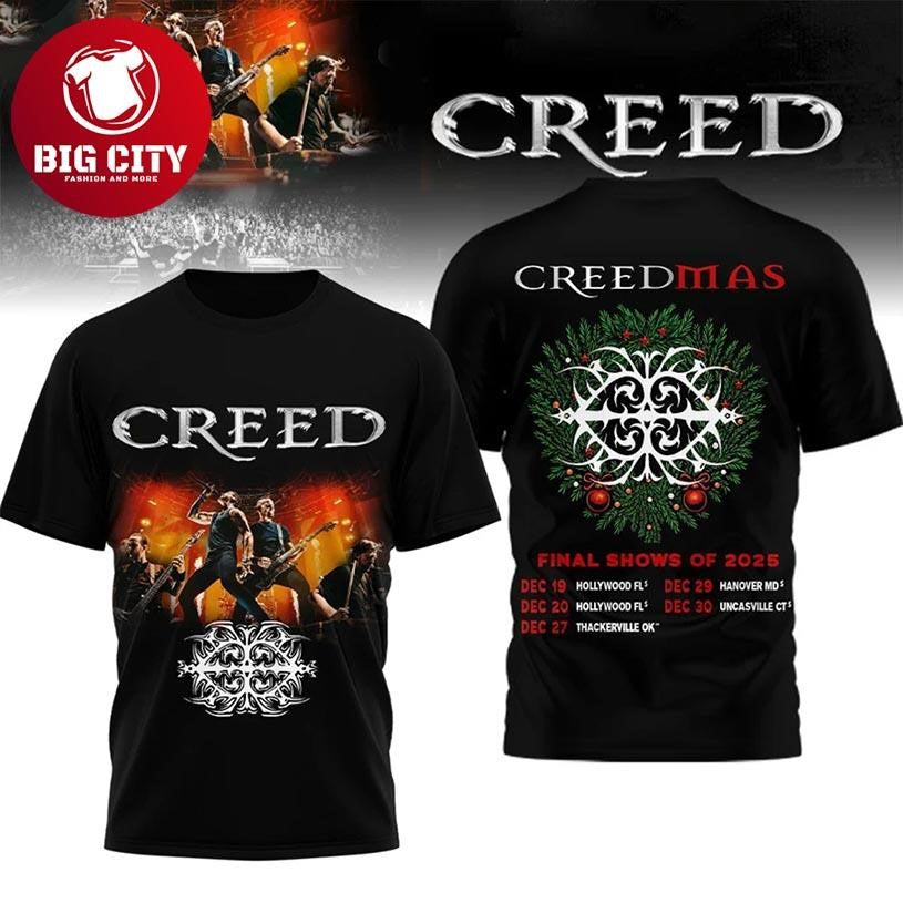 Creed Creedmas Final Shows Of 2025 Tour Rock Band Christmas Concert Two Sided Shirt