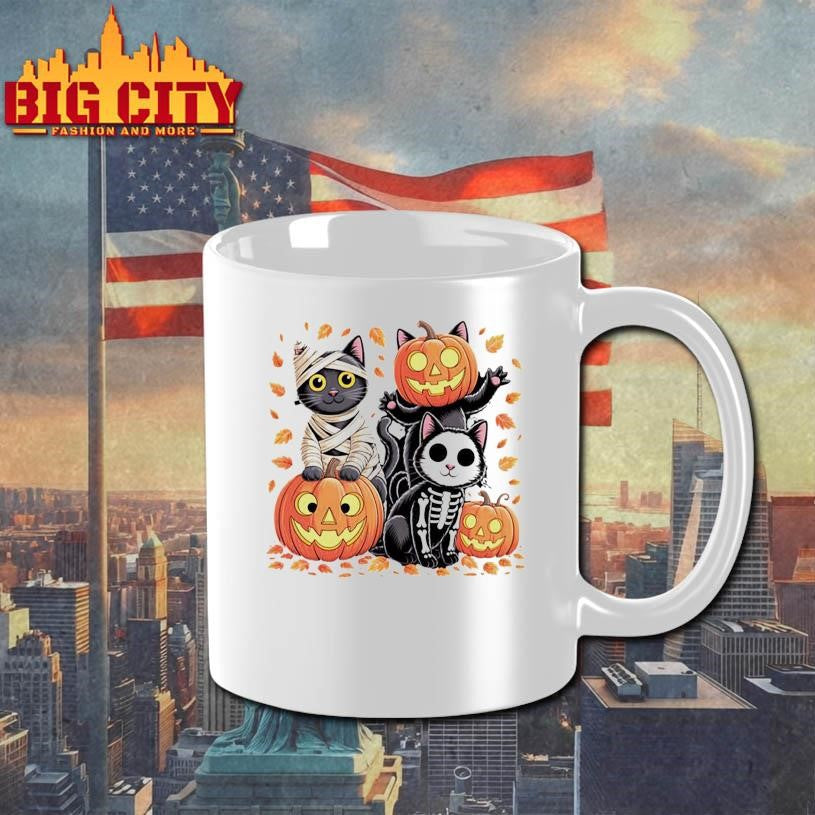 Cute Black Cats In Halloween Costumes With Pumpkins Shirt