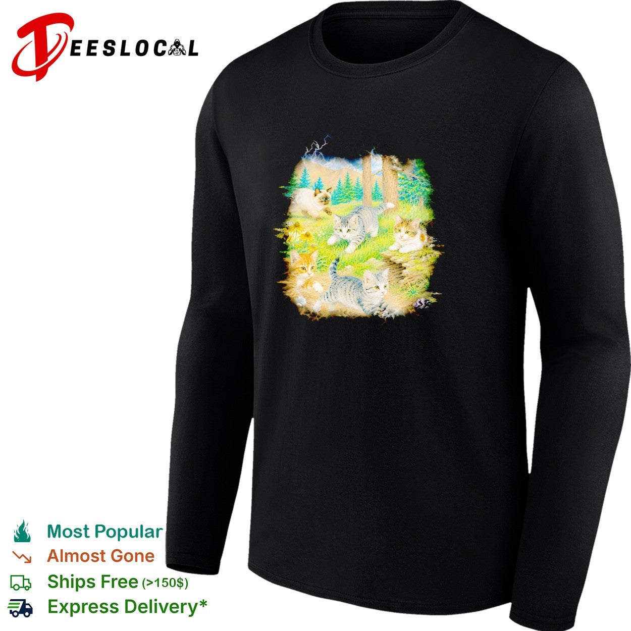 Cute kittens playing in forest meadow nature vintage photo shirt