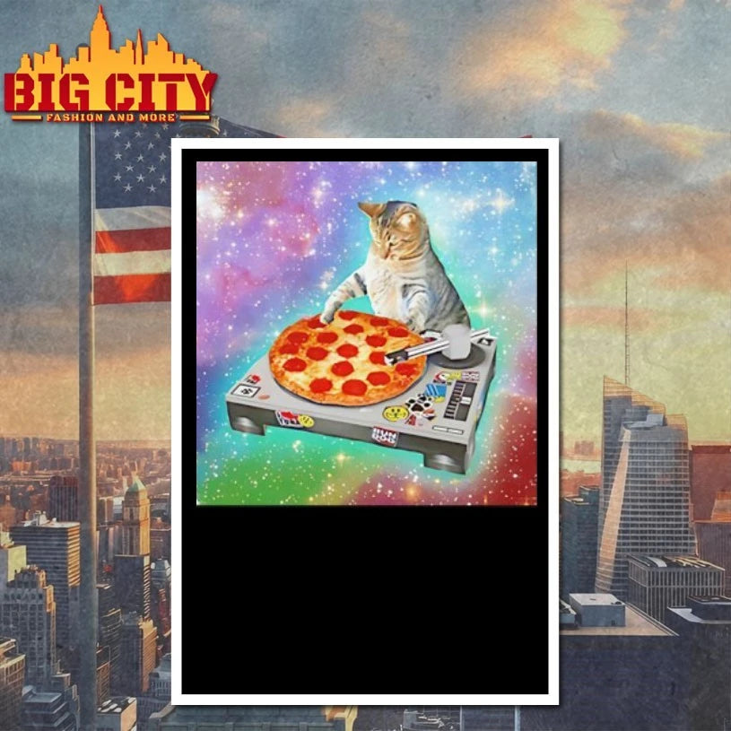 DJ Cat Pizza Galaxy background meme shirt