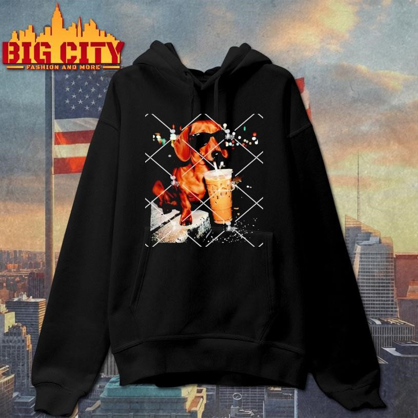 Dachshund Drinking Iced Coffee Washed Shirt
