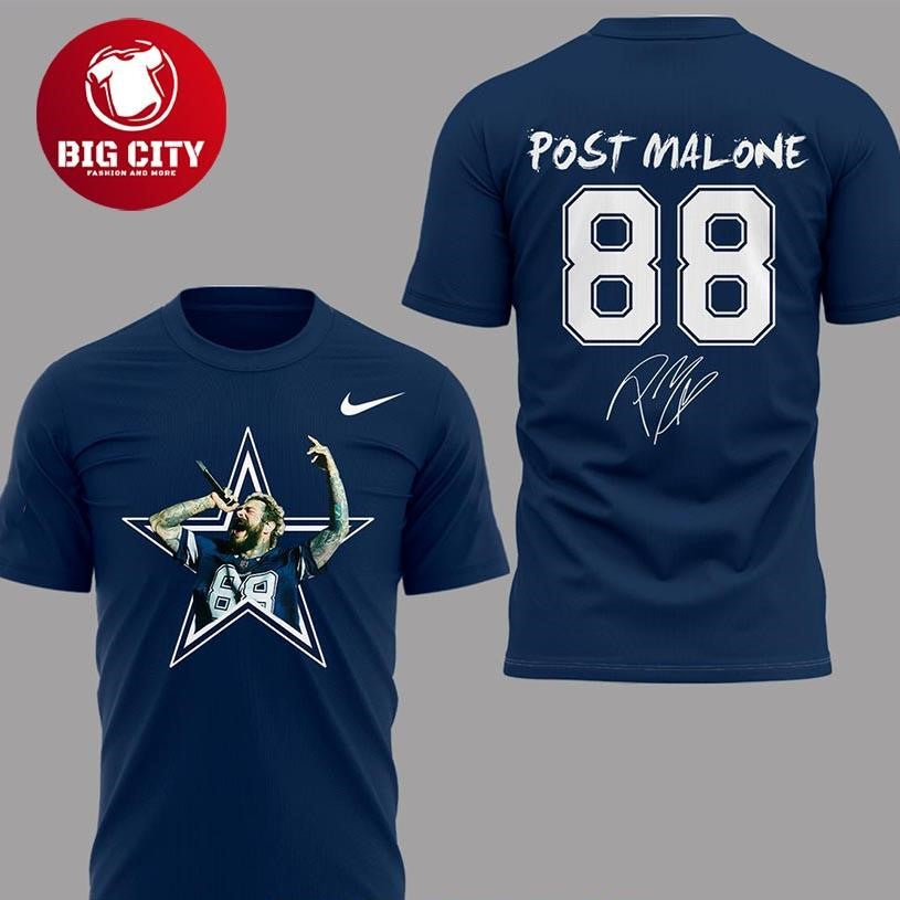 Dallas Cowboys Post Malone Red Kettle Kickoff 2025 Thanksgiving Day Signature Two Sided Shirt