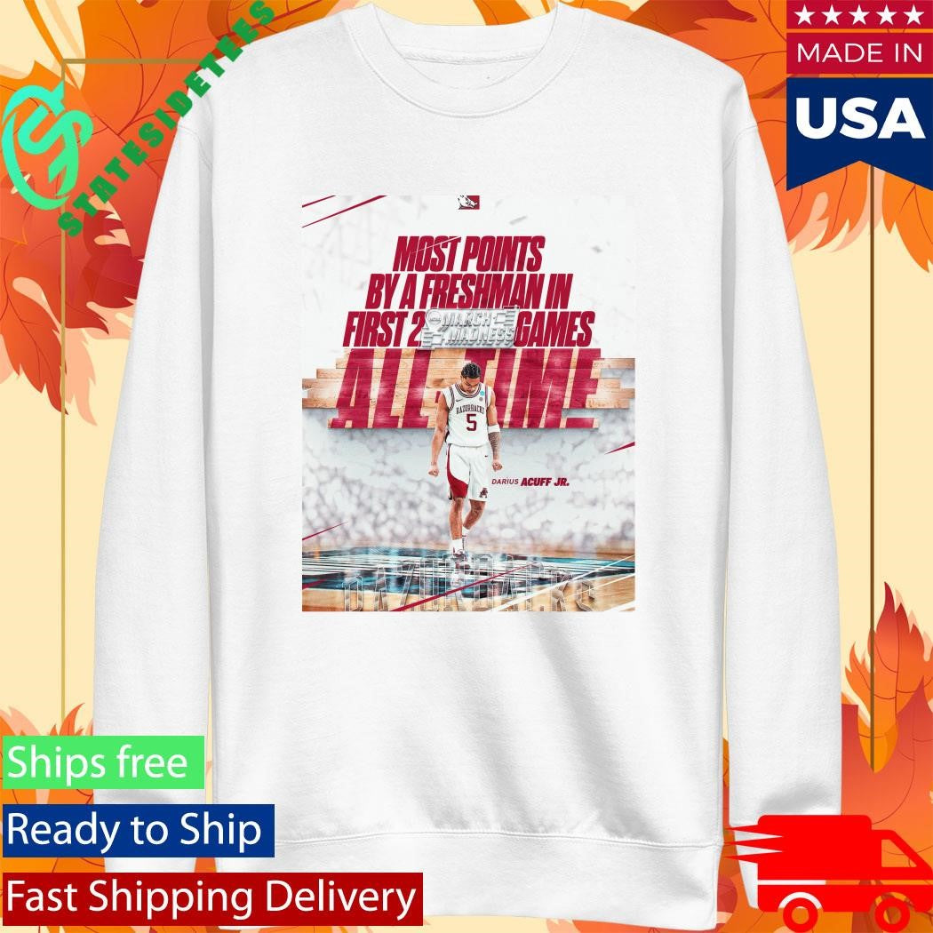 Darius Acuff Jr Most Points By A Freshman In First 2 Games All Time 60 Points March Madness 2026 Arkansas Razorbacks Basketball T-Shirt