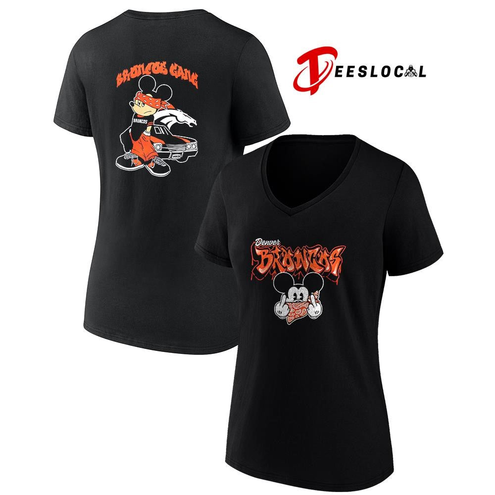 Denver Broncos x Gangsta Mickey Mouse middle finger shirt