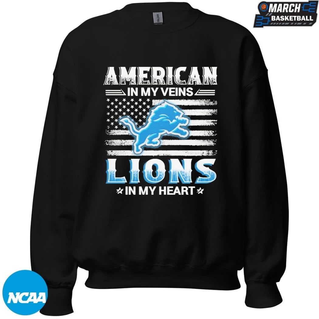Detroit Lions American In My Veins In My Heart T-shirts