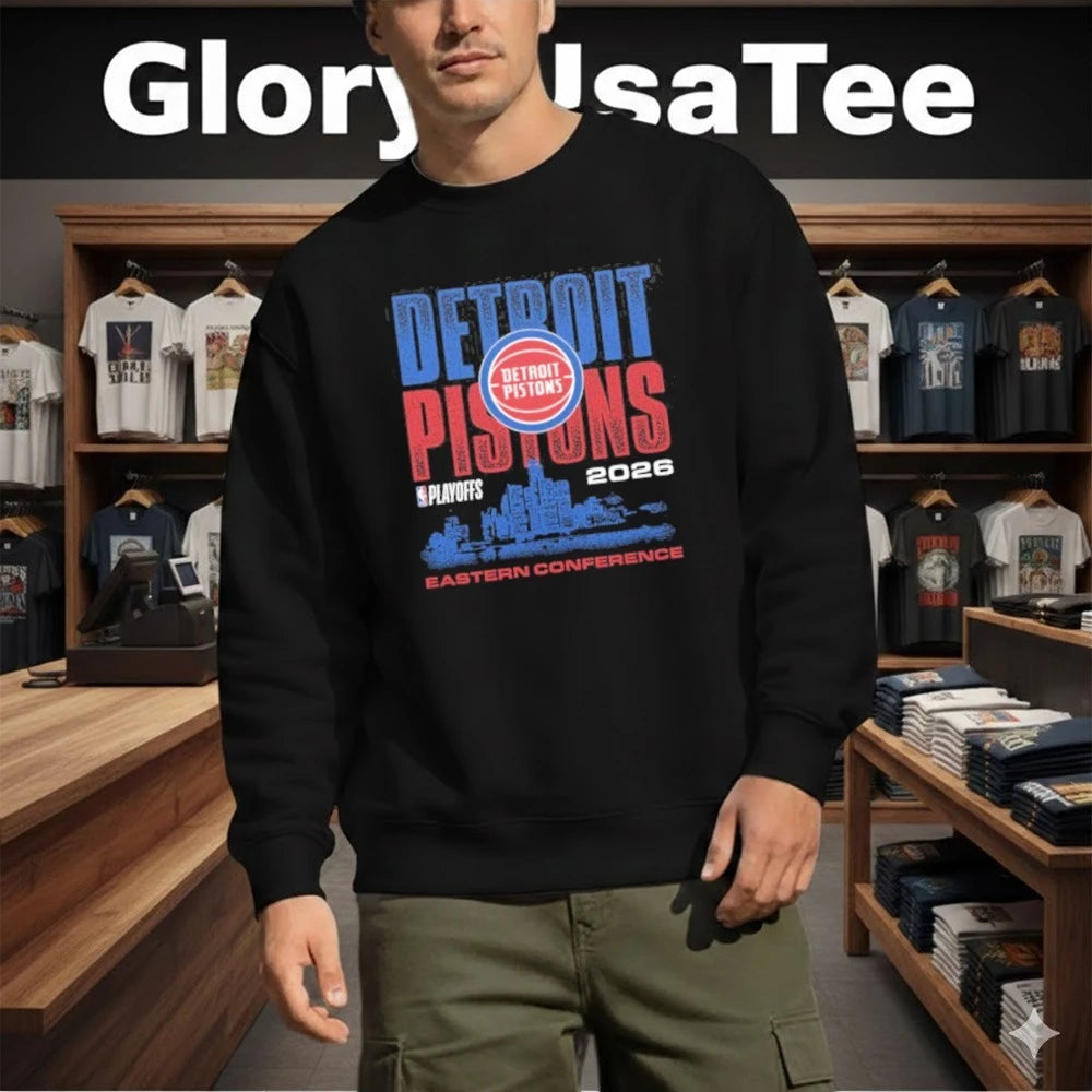Detroit Pistons Playoffs 2026 Skyline Eastern Conference T-Shirt