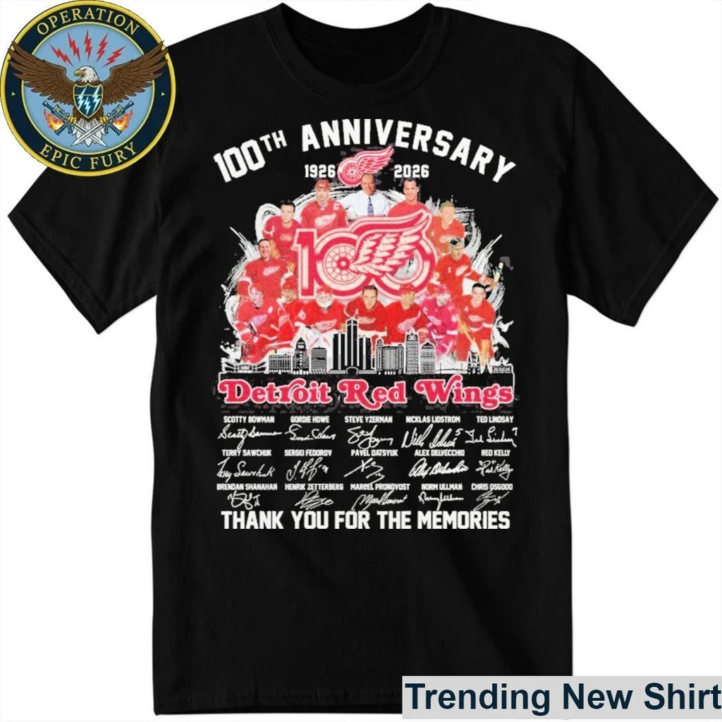 Detroit Red Wings 100th Anniversary 1926 2026 Thank You For The Memories Signatures Shirt