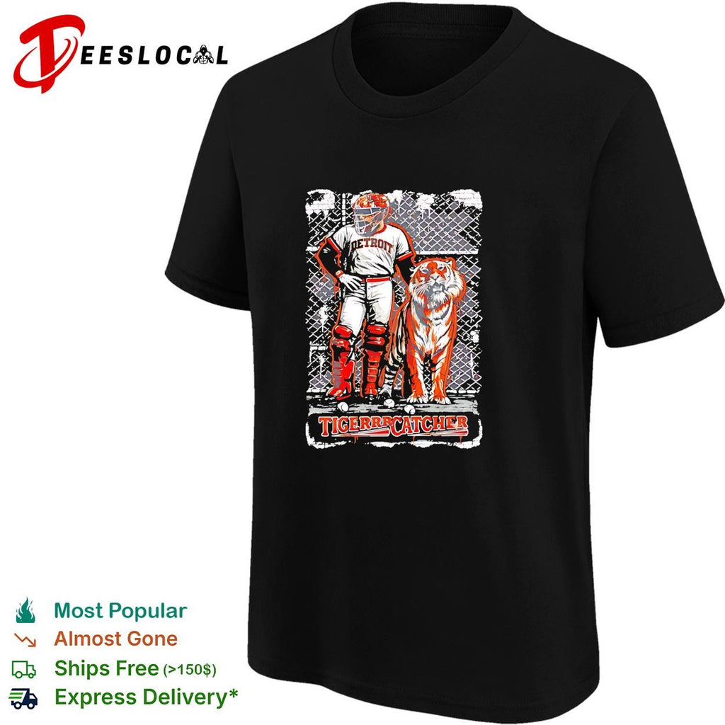 Detroit Tigers Catcher with Tiger baseball shirt