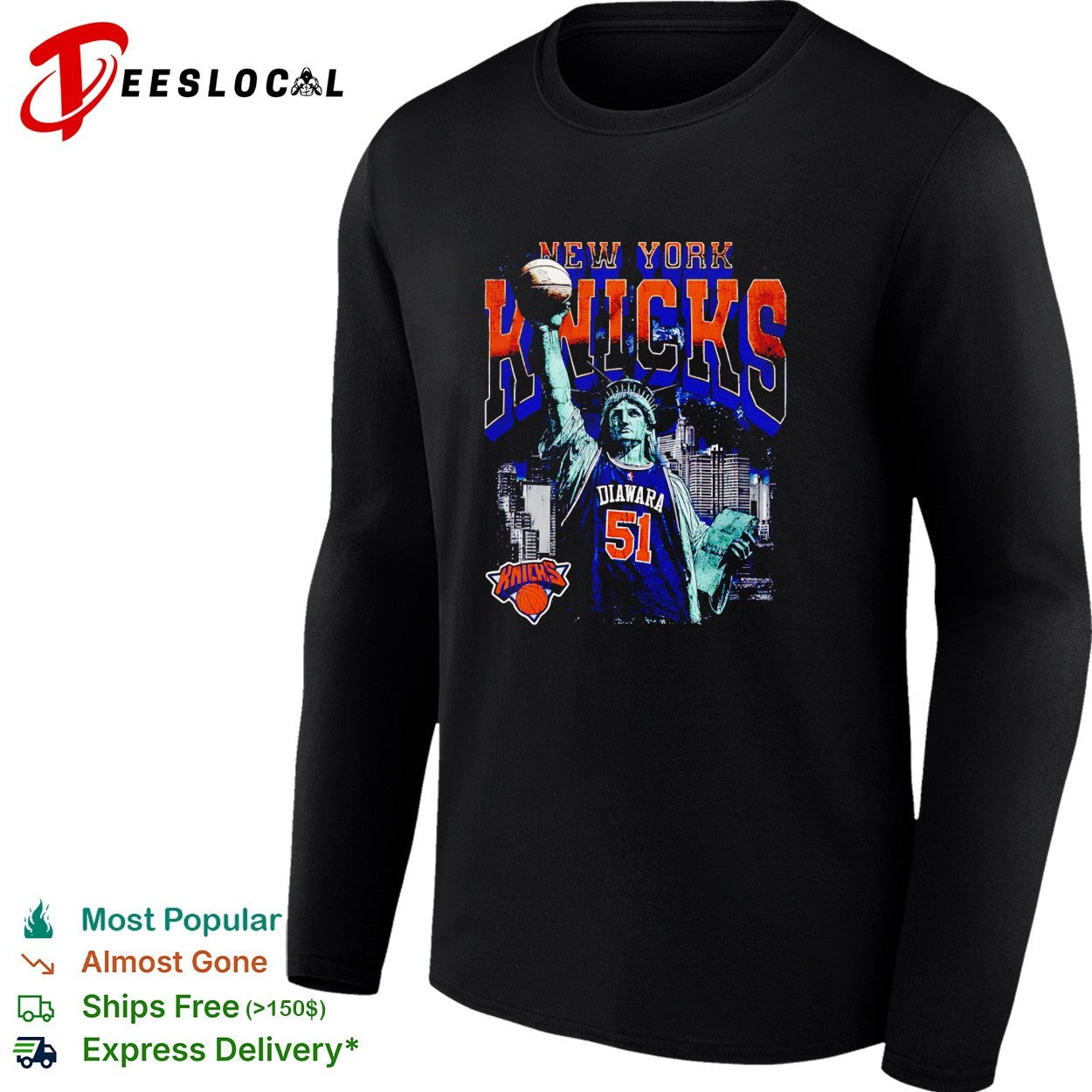 Diawara 51 New York Knicks Statue of Liberty skyline basketball shirt
