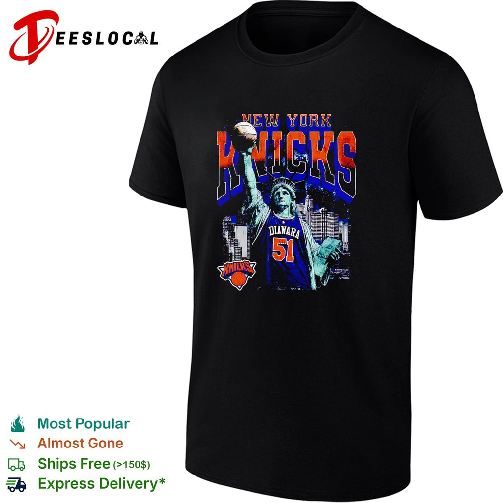 Diawara 51 New York Knicks Statue of Liberty skyline basketball shirt