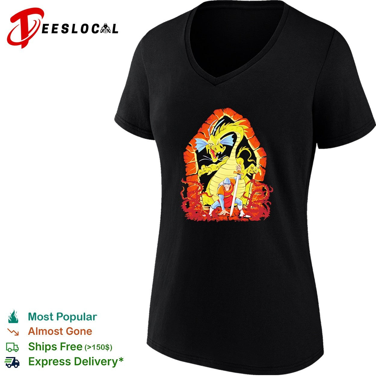 Dirk the Daring Dragon Lair knights sword battle fantasy quest action video game shirt