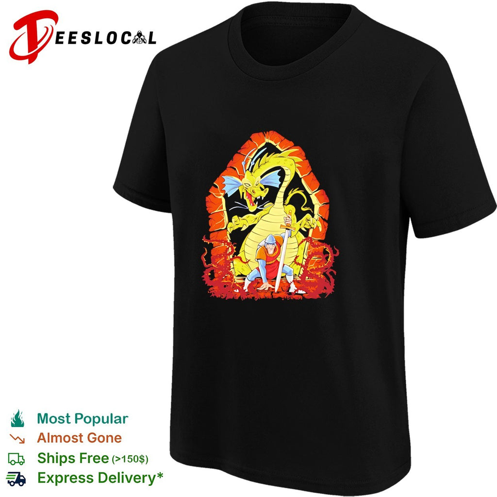 Dirk the Daring Dragon Lair knights sword battle fantasy quest action video game shirt