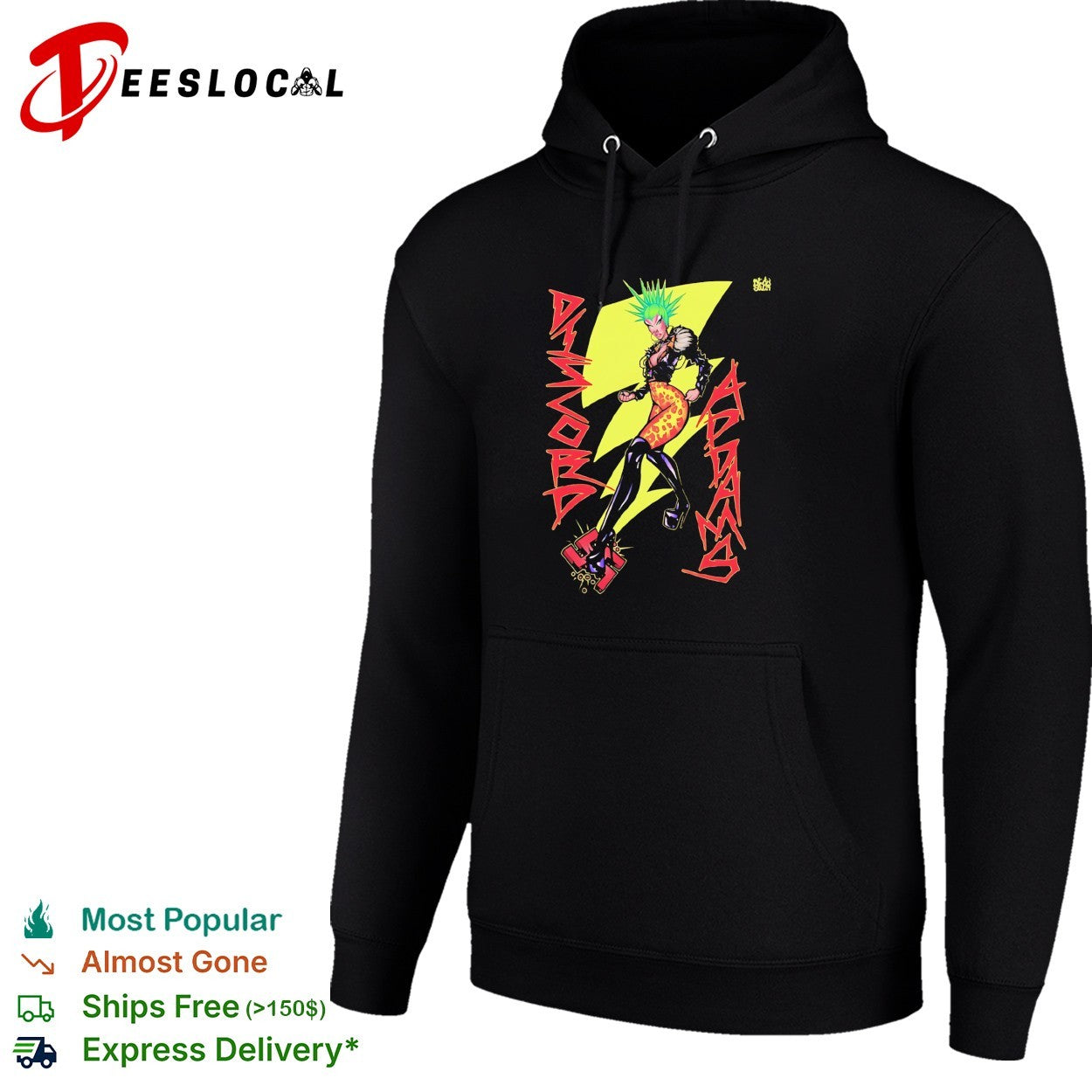 Discord Adams punk girl lightning bolt green hair comic art shirt