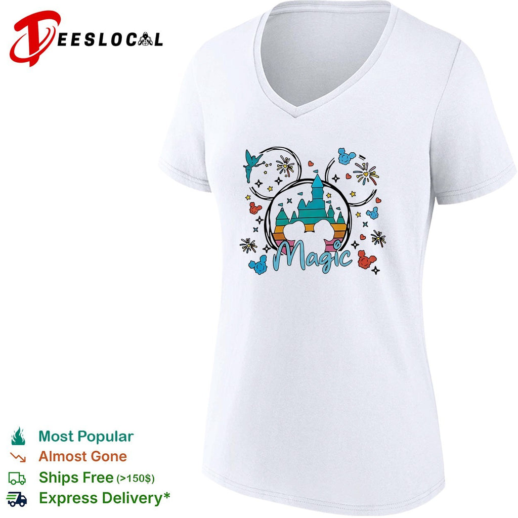Disney Magic castle Mickey Mouse silhouette fireworks illustration graphic shirt