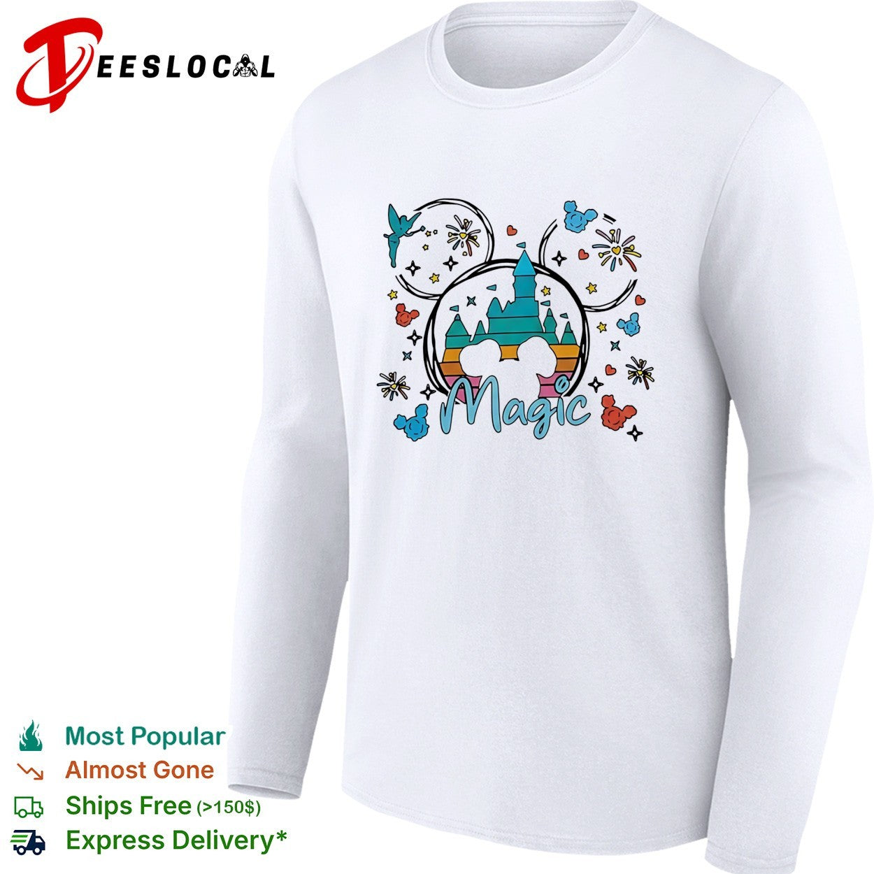Disney Magic castle Mickey Mouse silhouette fireworks illustration graphic shirt