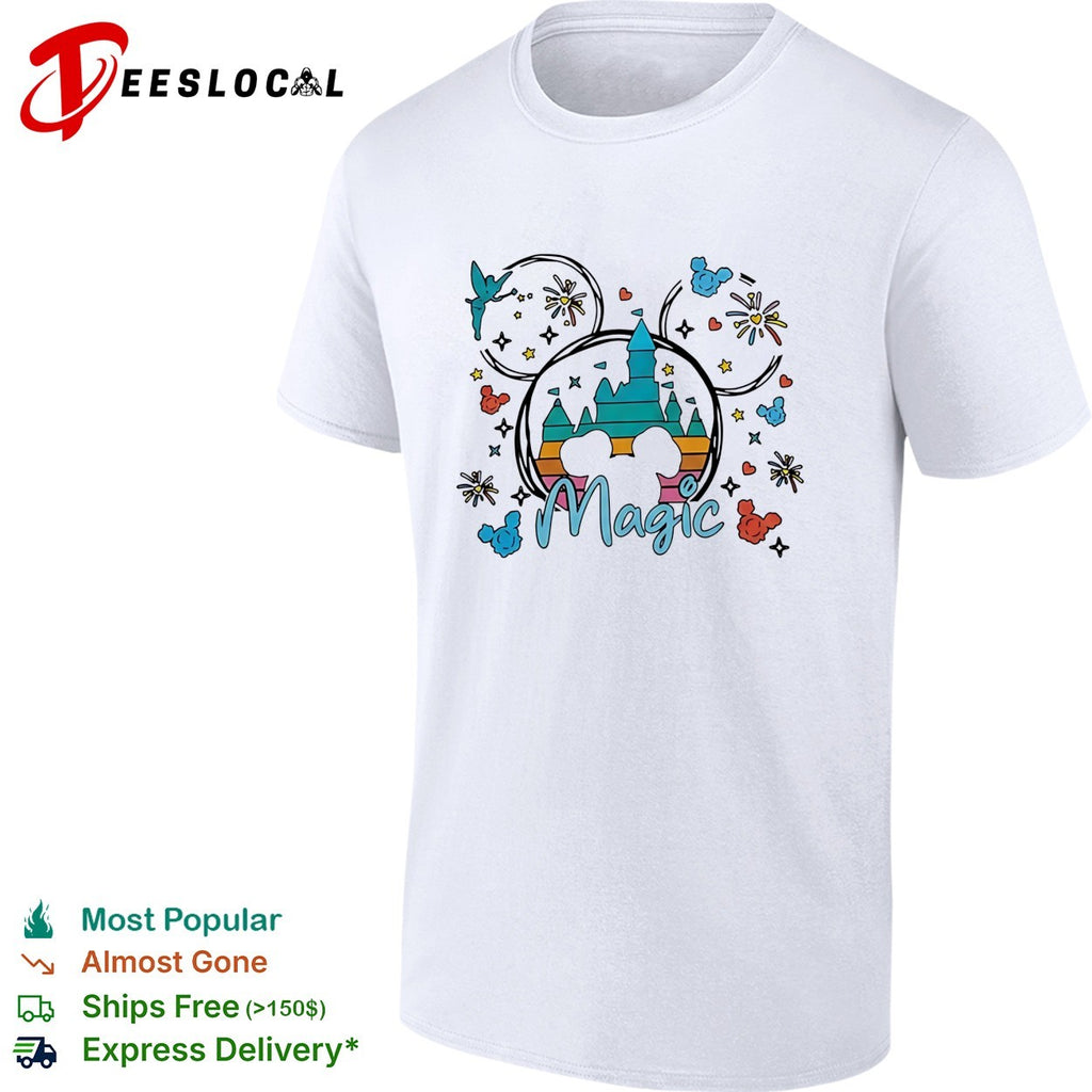Disney Magic castle Mickey Mouse silhouette fireworks illustration graphic shirt