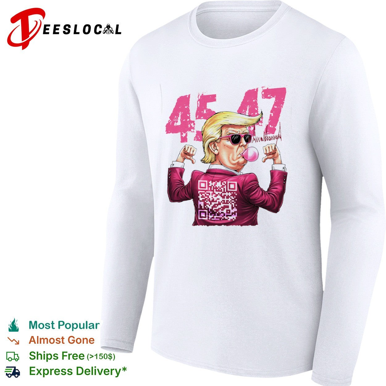 Donald Trump 45 47 bubble gum QR code shirt