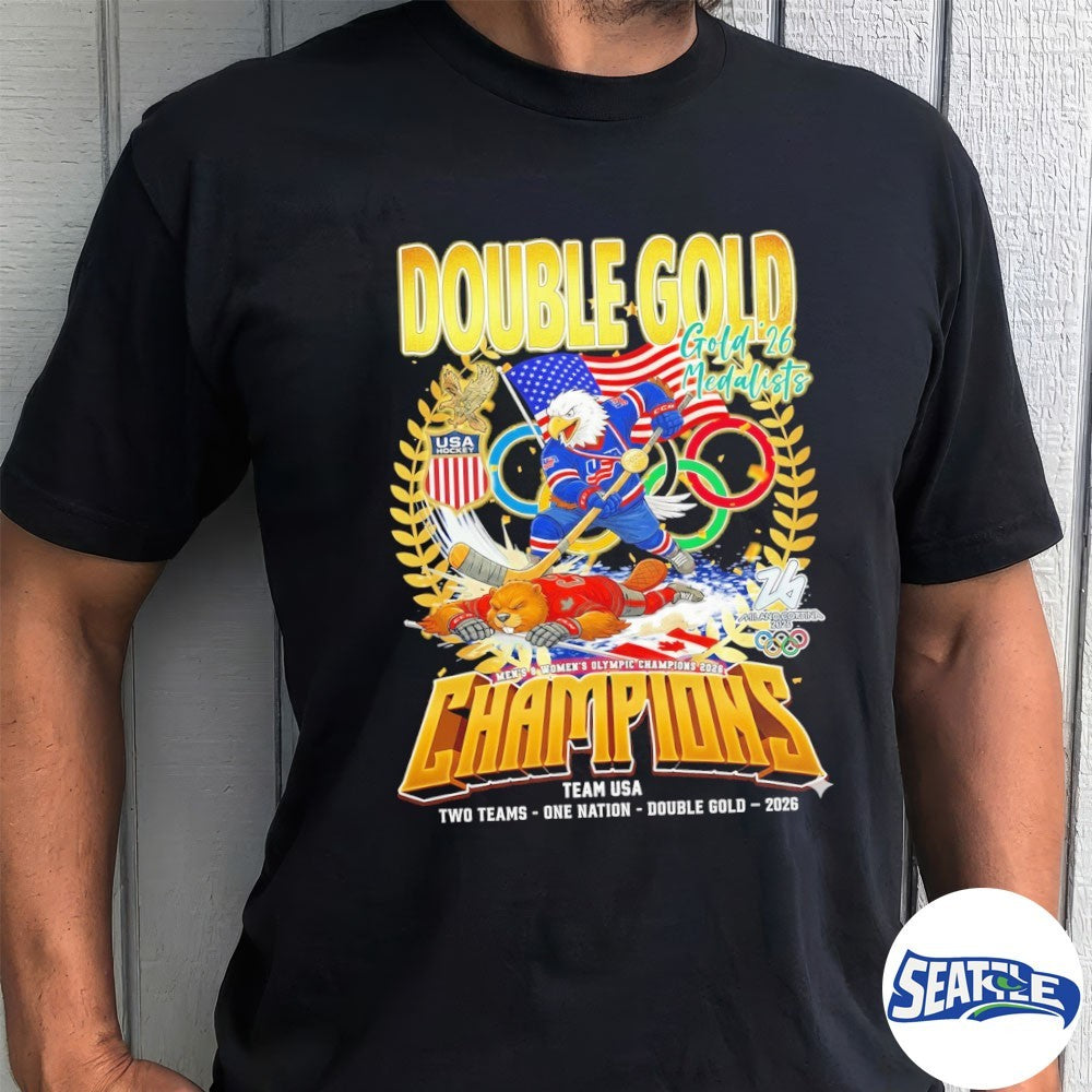 Double Gold 2026 Medalists Champions Team USA Two Team One Nation Mascots shirt