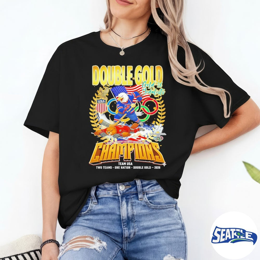 Double Gold 2026 Medalists Champions Team USA Two Team One Nation Mascots shirt