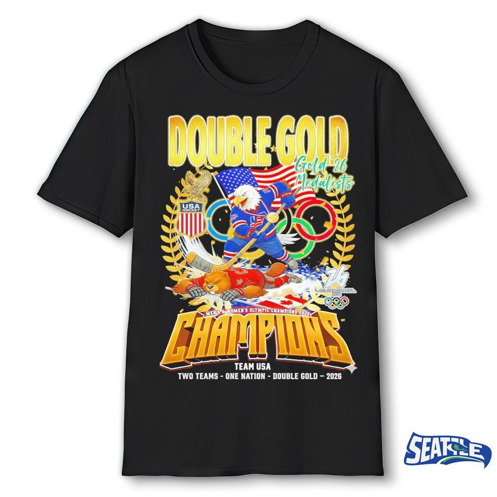 Double Gold 2026 Medalists Champions Team USA Two Team One Nation Mascots shirt