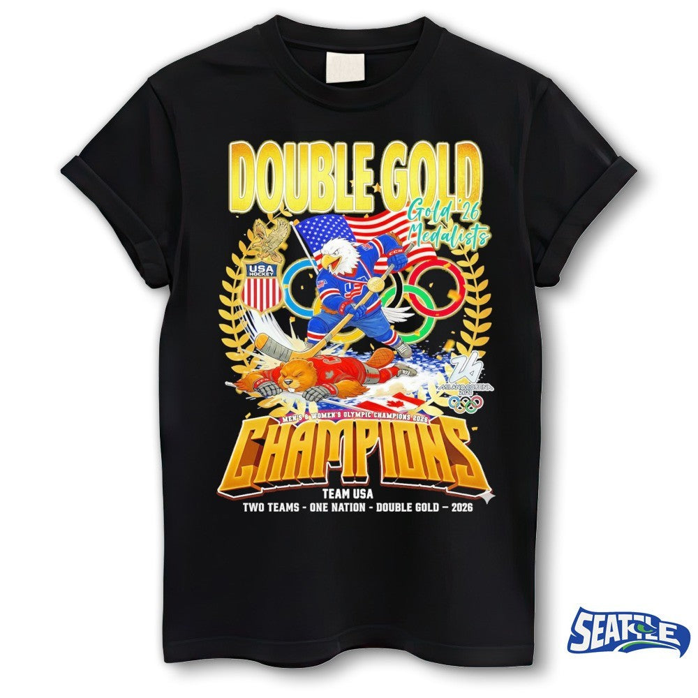 Double Gold 2026 Medalists Champions Team USA Two Team One Nation Mascots shirt