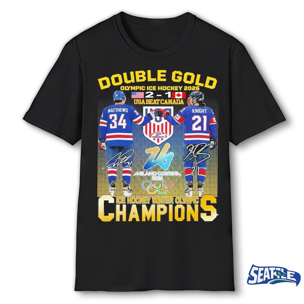 Double Gold Milano Cortina 2026 Olympics Ice Hockey USA Beat Canada 2 1 Matthews Knight Signatures shirt
