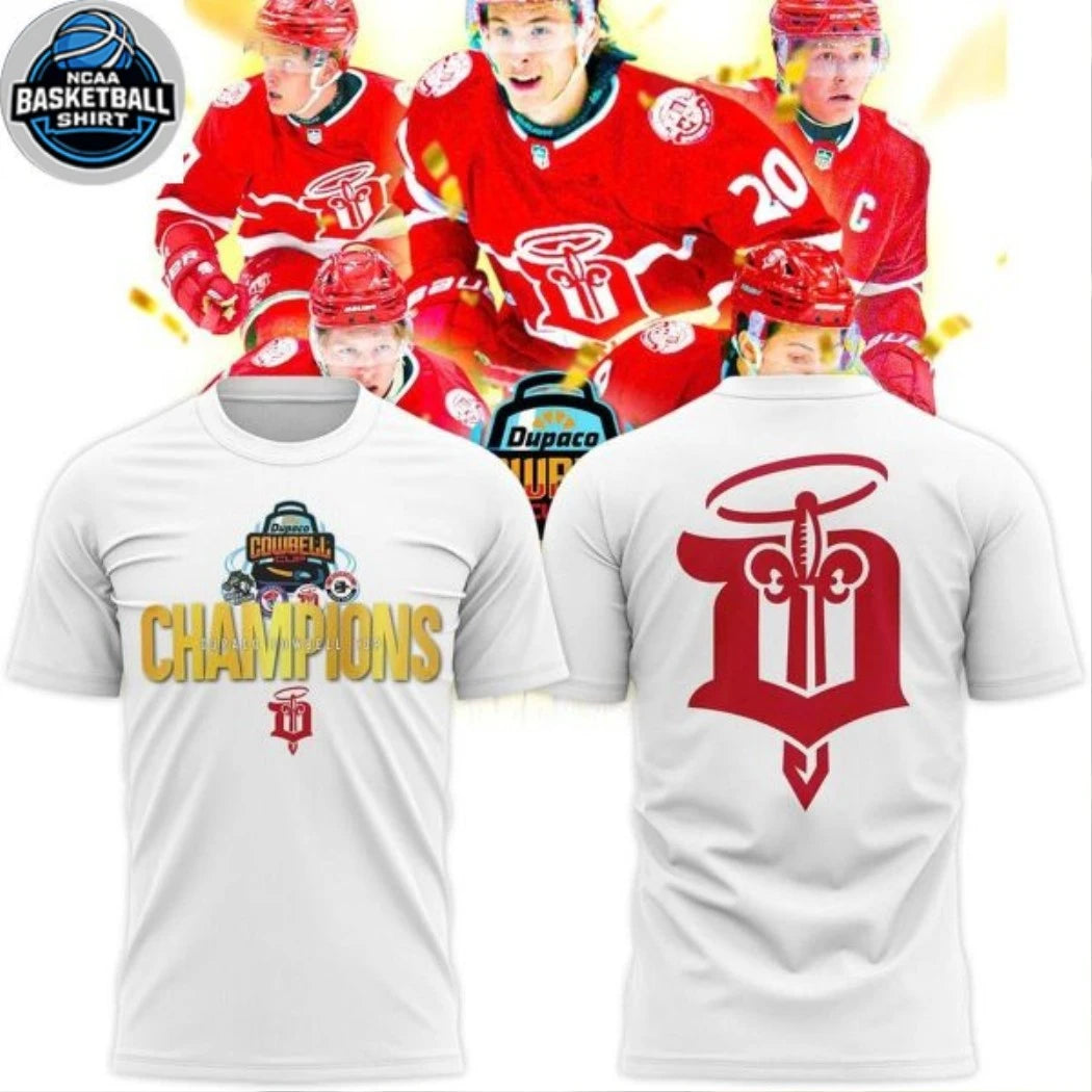 Dubuque Fighting Saints 2026 Dupaco Cowbell Cup Champion Hoodie T-Shirt