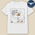 Duck Holding A Knife Yield At What Die Size Shirt