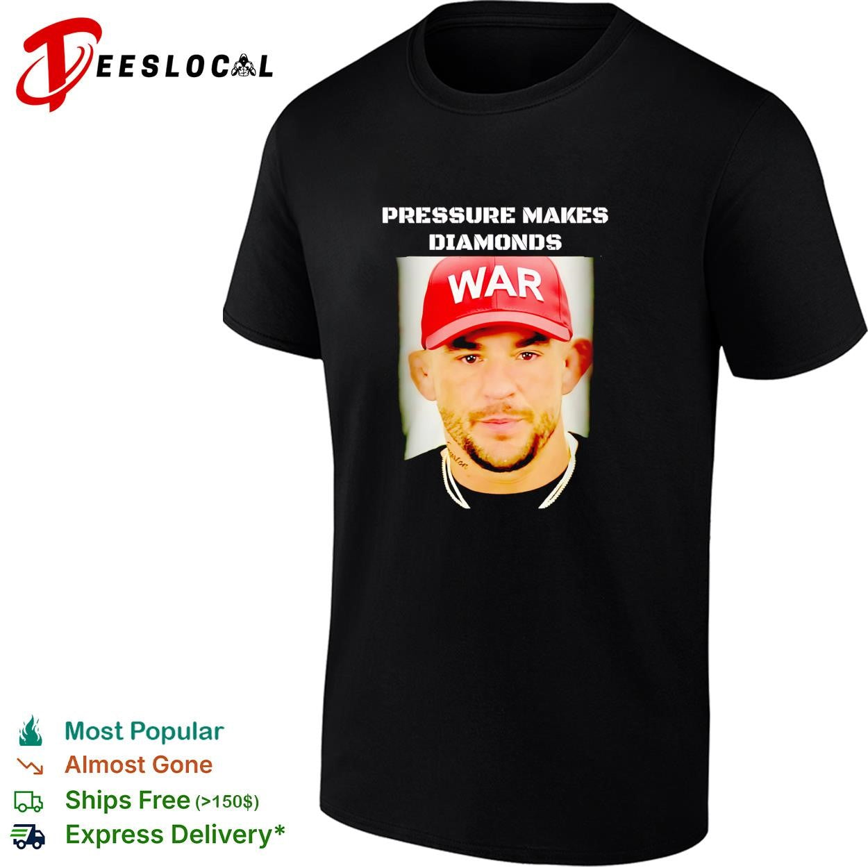 Dustin Poirier wearing red war cap mugshot pressure makes diamonds shirt
