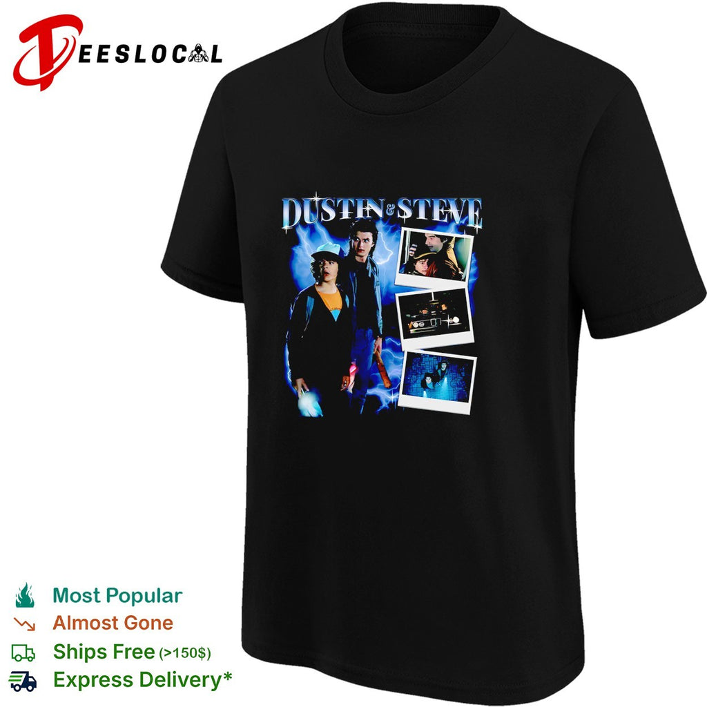 Dustin Steve polaroid photos graphic shirt