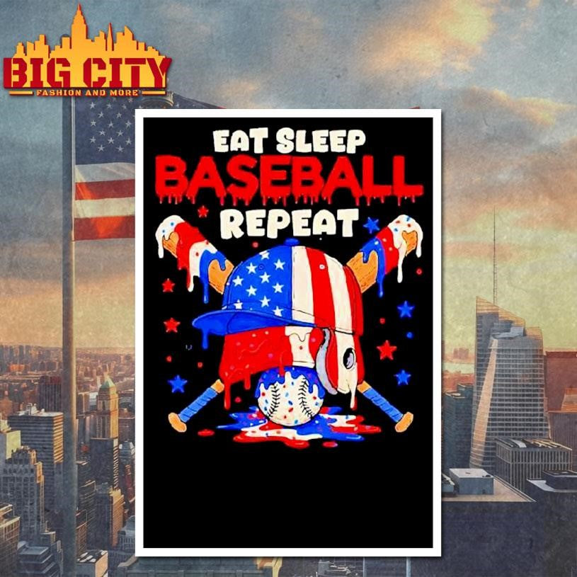 Eat Sleep Baseball Repeat Funny Ice Cream Drip Crossed Bats Shirt