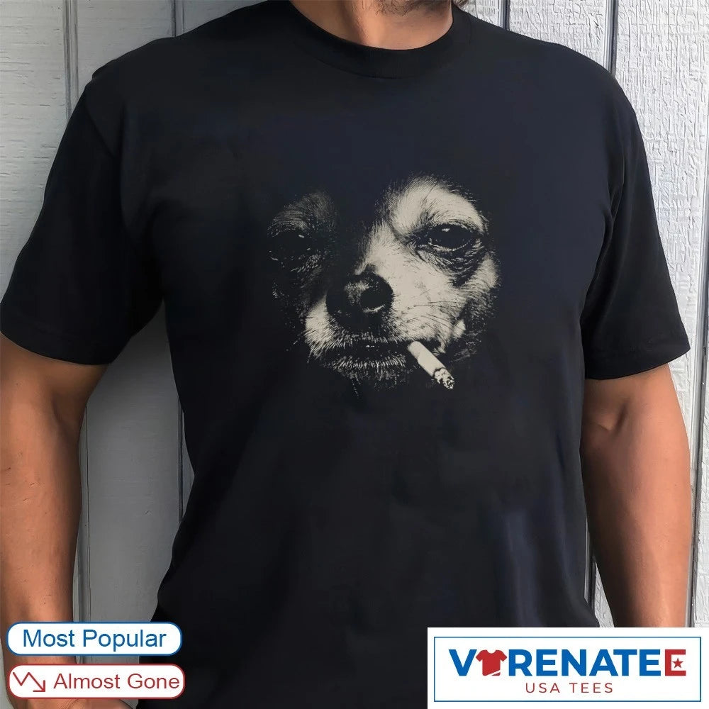 Edgy Smoking Chihuahua Vintage Y2K Grunge Halftone Dog Graphic shirt