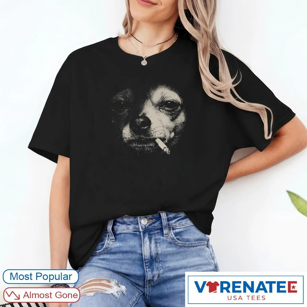 Edgy Smoking Chihuahua Vintage Y2K Grunge Halftone Dog Graphic shirt