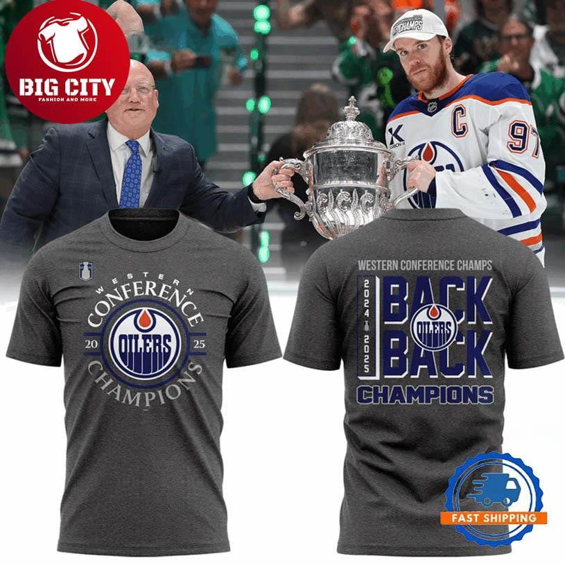 Edmonton Oilers Western Conference Back to Back Champs 2025 Two Sided Shirt