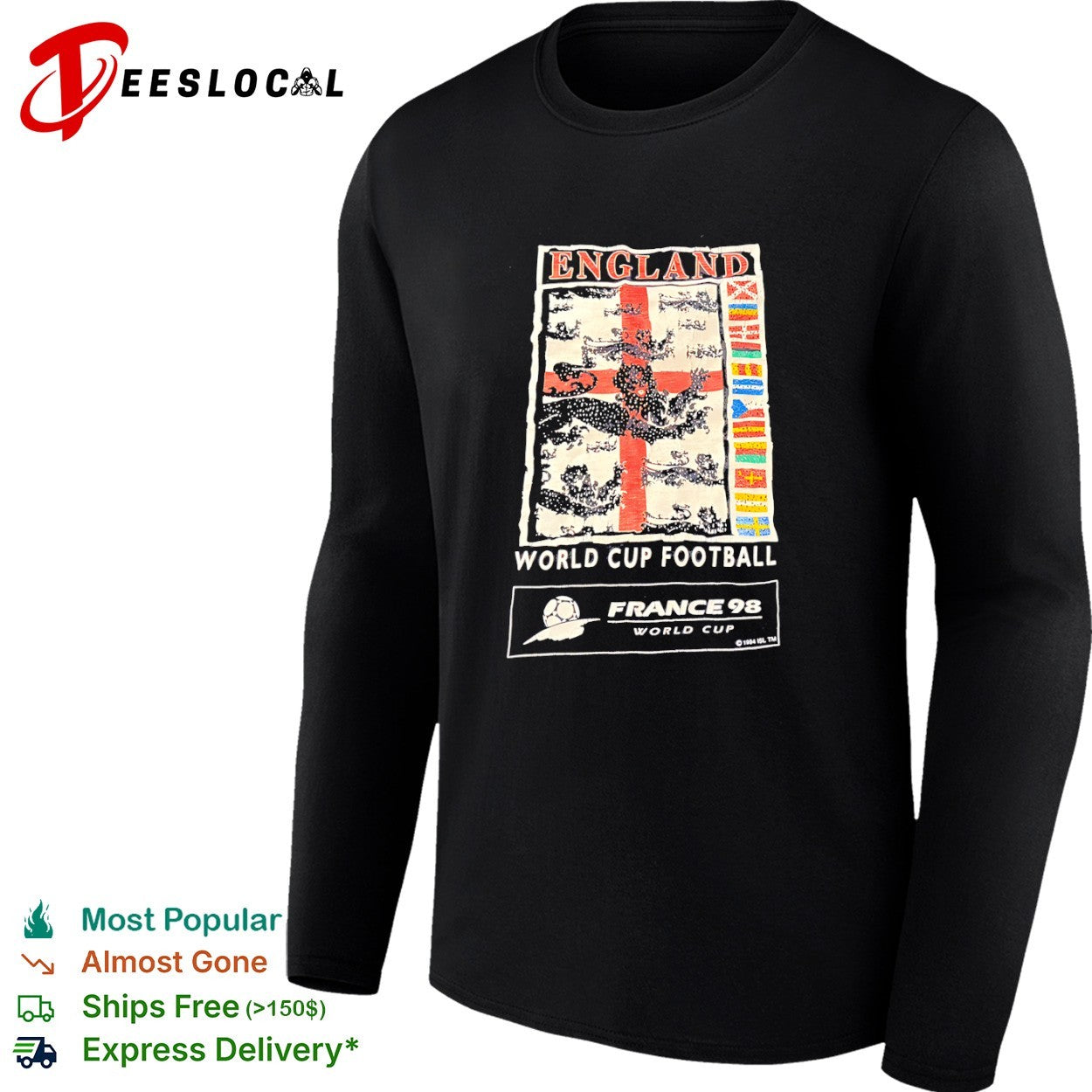 England World Cup Football France 98 World Cup 1994 ISL TM graphic football shirt