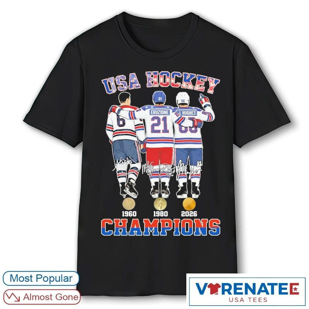 Eruzione J. Hughes USA Hockey Champions 1960-1980-2026 Signatures shirt