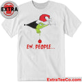 Ew People Christmas Shirt Grinch, wearing a Santa hat, peeks out from the zipper Xmas 2025 Tee