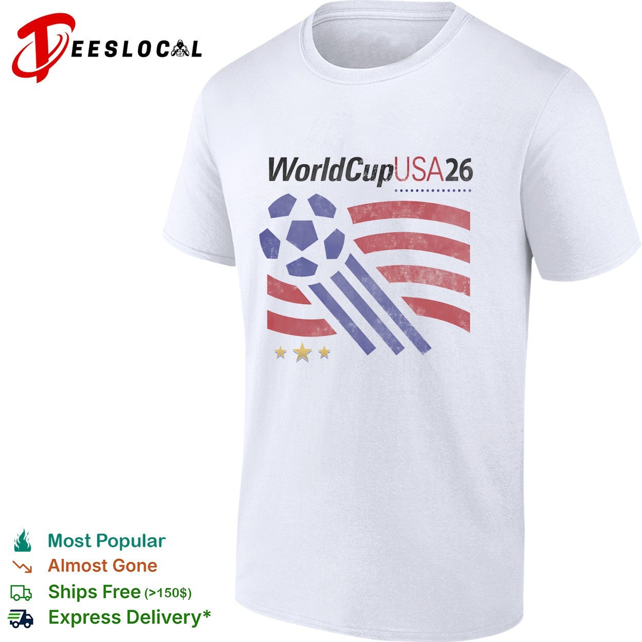 FIFA World Cup USA 2026 soccer ball flag stripes vintage distressed logo shirt