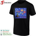 Fireworks and the Statue of Liberty in the style of Van Gogh’s Starry Night shirt