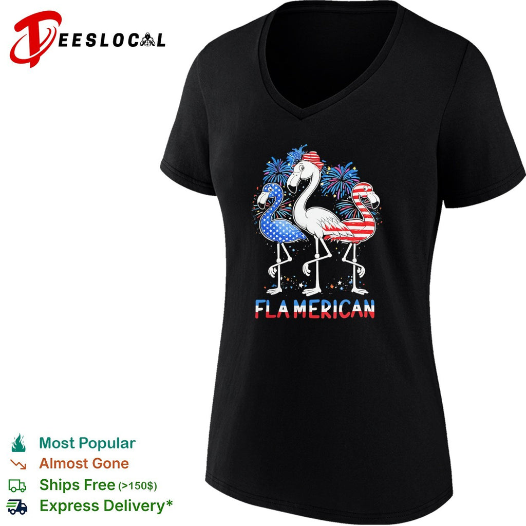 Fla merican flamingo fireworks patriotic fourth of july shirt