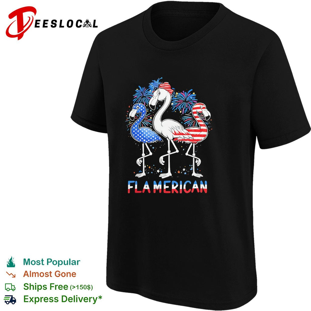 Fla merican flamingo fireworks patriotic fourth of july shirt